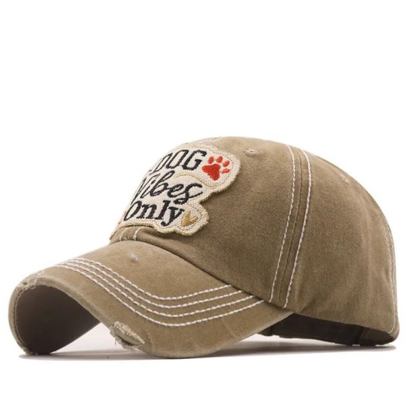 Unisex Khaki 'Dog Vibes Only' Embroidered Cap - Picture 1 of 1